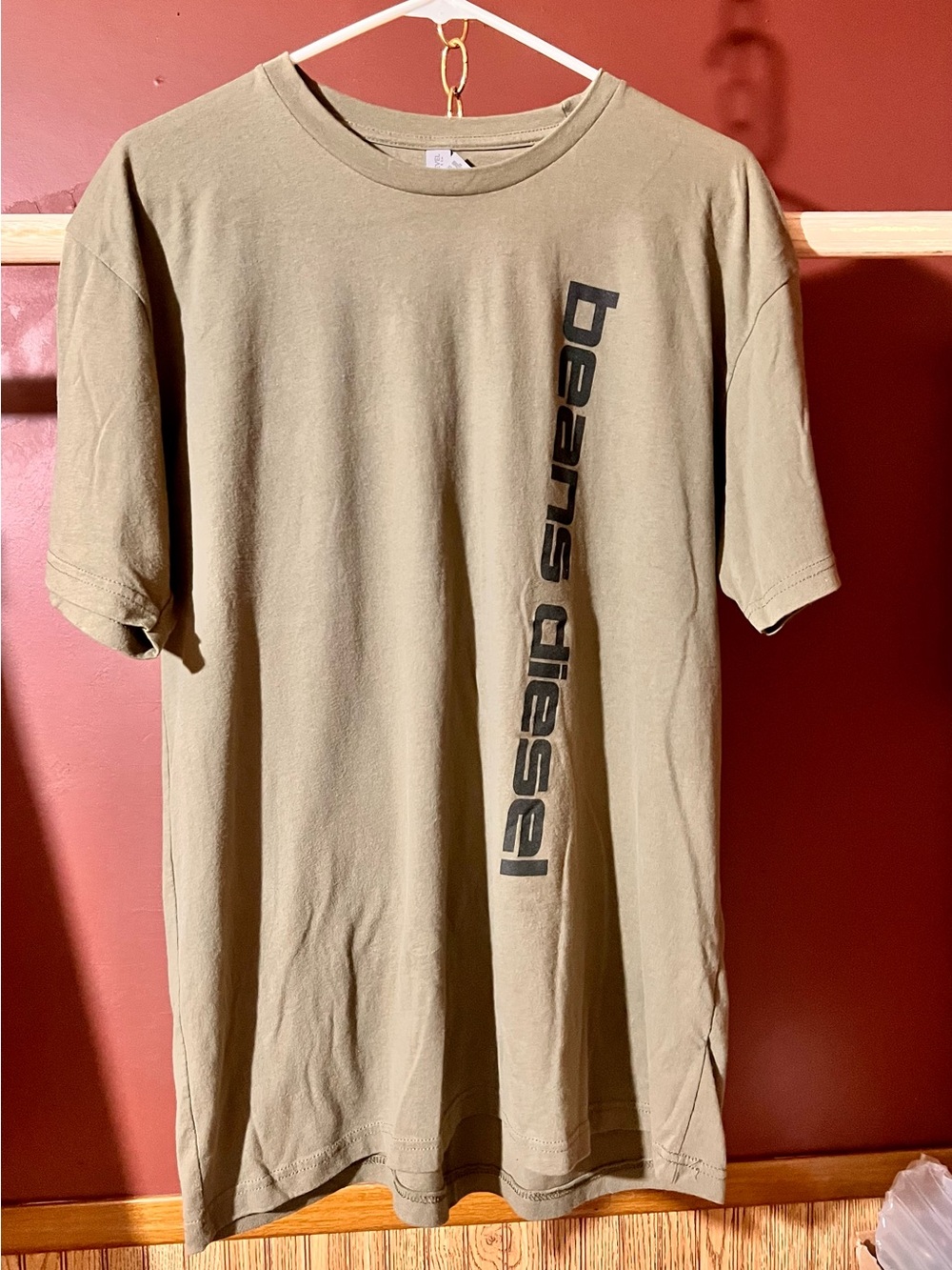 Next Level Apparel Olive Green Short Sleeve Tee with Vertical Black Logo